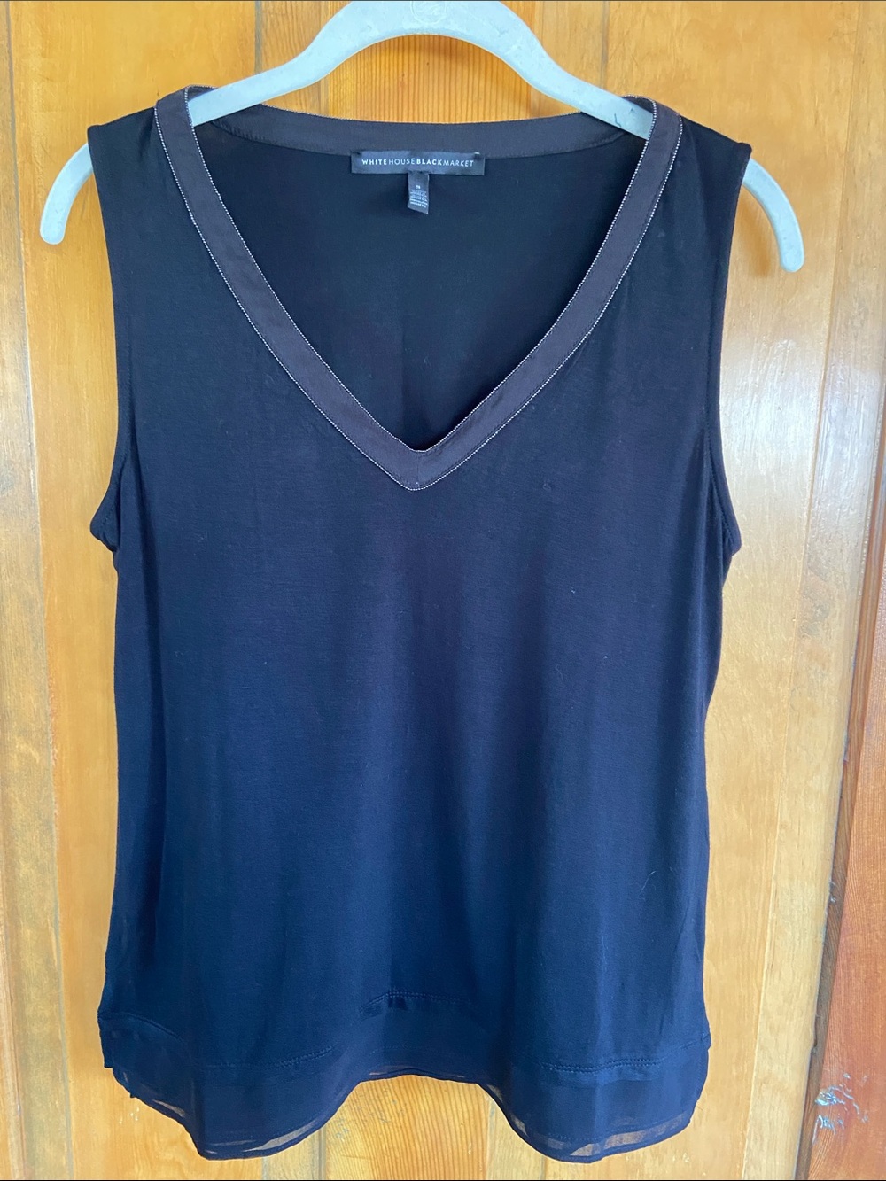 White House Black Market Black V-Neck Sleeveless Tank with Contrast Trim